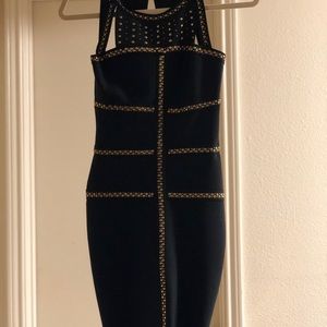 Black Gold Embellished Bandage Dress